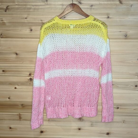 Sundance Sweater Womens Medium Pink Striped Open Knit Wool Blend - Picture 4 of 8